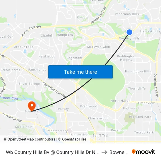 Wb Country Hills Bv @ Country Hills Dr NW to Bowness map