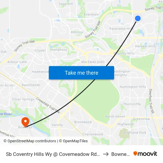 Sb Coventry Hills Wy @ Covemeadow Rd NE to Bowness map
