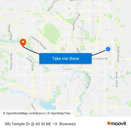 Wb Temple Dr @ 60 St NE to Bowness map
