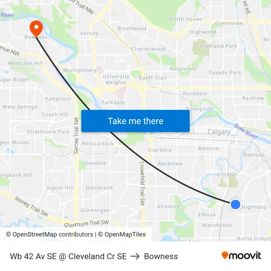 Wb 42 Av SE @ Cleveland Cr SE to Bowness map