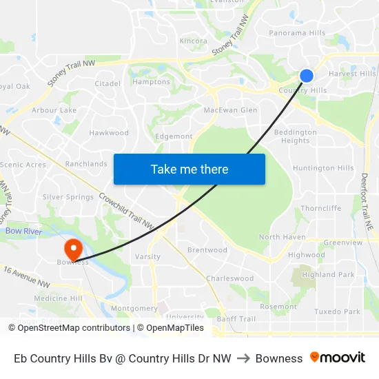 Eb Country Hills Bv @ Country Hills Dr NW to Bowness map