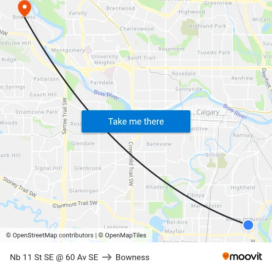 Nb 11 St SE @ 60 Av SE to Bowness map