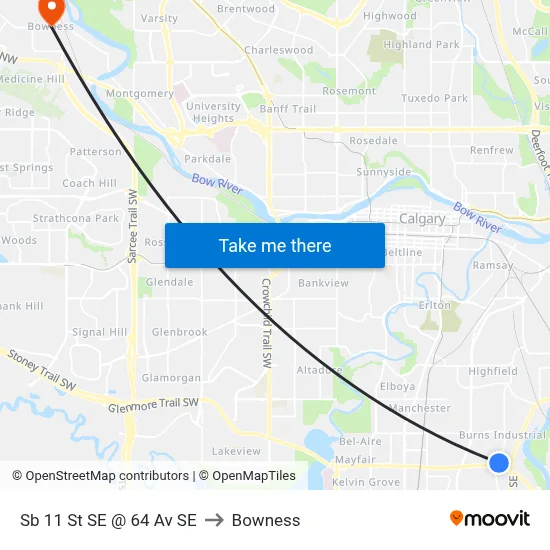 Sb 11 St SE @ 64 Av SE to Bowness map