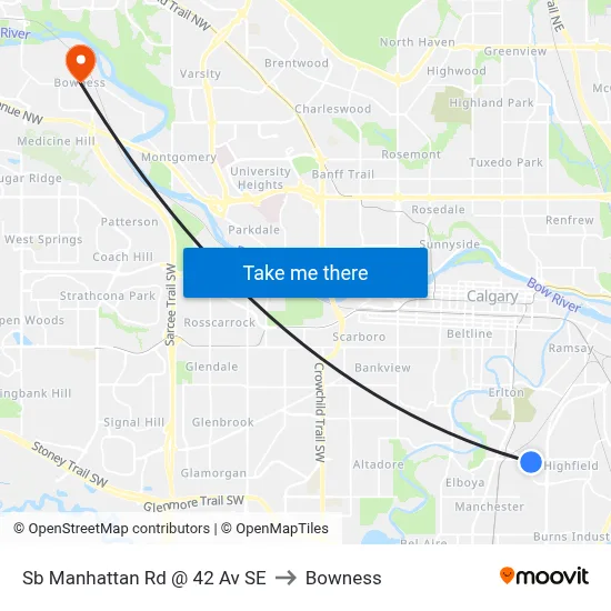 Sb Manhattan Rd @ 42 Av SE to Bowness map