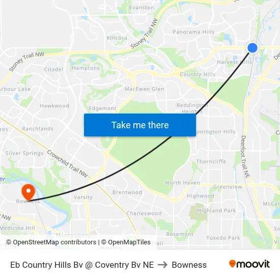 Eb Country Hills Bv @ Coventry Bv NE to Bowness map