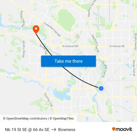 Nb 19 St SE @ 66 Av SE to Bowness map