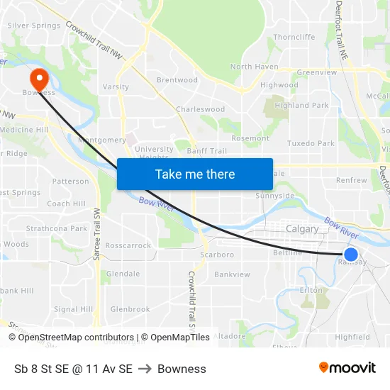 Sb 8 St SE @ 11 Av SE to Bowness map