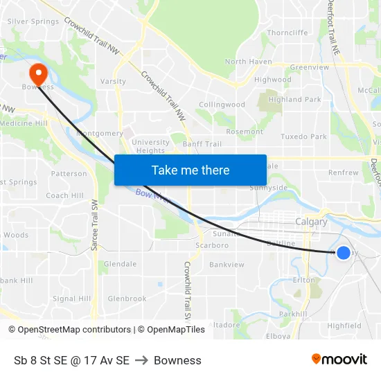 Sb 8 St SE @ 17 Av SE to Bowness map