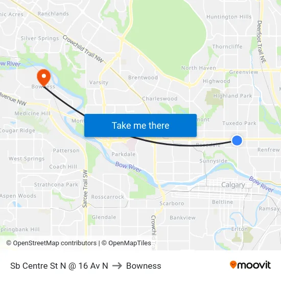 Sb Centre St N @ 16 Av N to Bowness map