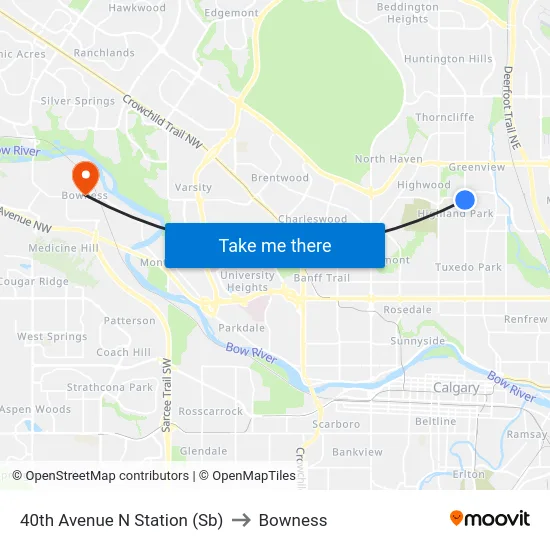 40th Avenue N Station (Sb) to Bowness map