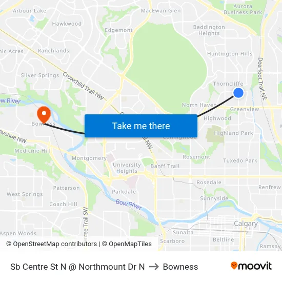 Sb Centre St N @ Northmount Dr N to Bowness map