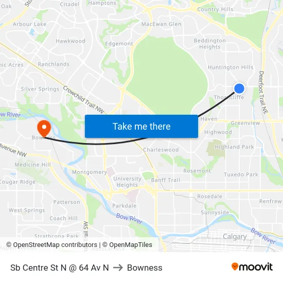 Sb Centre St N @ 64 Av N to Bowness map