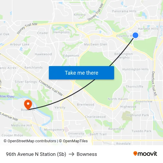 96th Avenue N Station (Sb) to Bowness map