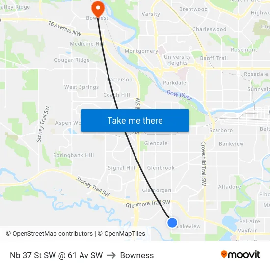 Nb 37 St SW @ 61 Av SW to Bowness map