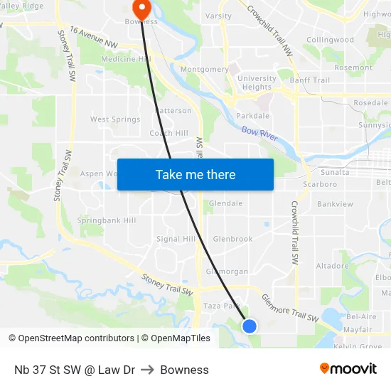 Nb 37 St SW @ Law Dr to Bowness map