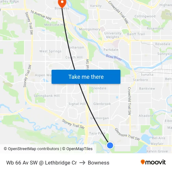 Wb 66 Av SW @ Lethbridge Cr to Bowness map