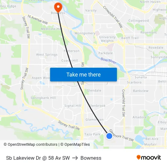 Sb Lakeview Dr @ 58 Av SW to Bowness map