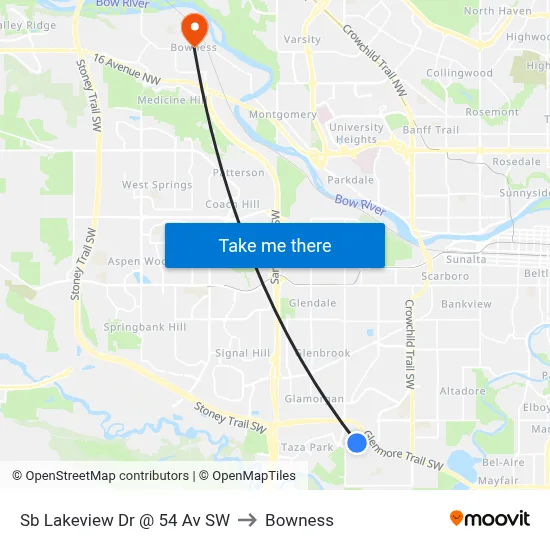 Sb Lakeview Dr @ 54 Av SW to Bowness map