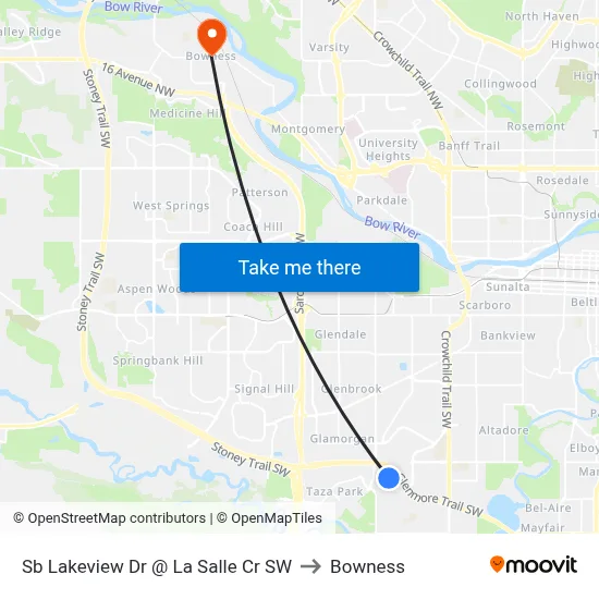 Sb Lakeview Dr @ La Salle Cr SW to Bowness map