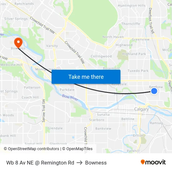 Wb 8 Av NE @ Remington Rd to Bowness map