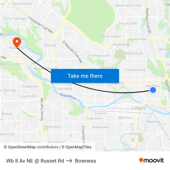 Wb 8 Av NE @ Russet Rd to Bowness map