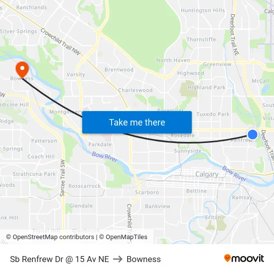 Sb Renfrew Dr @ 15 Av NE to Bowness map