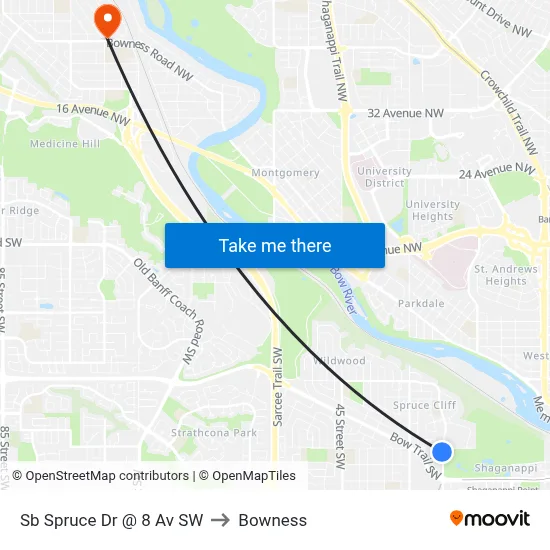 Sb Spruce Dr @ 8 Av SW to Bowness map
