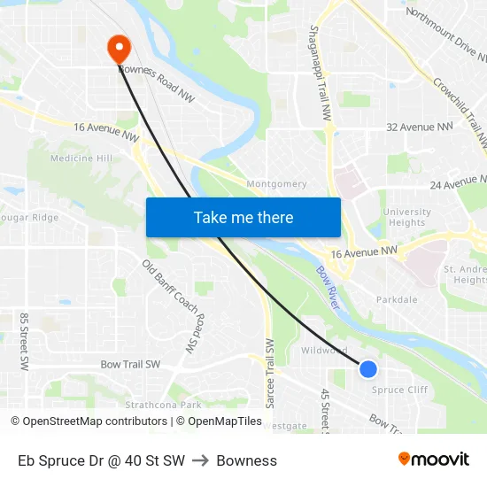 Eb Spruce Dr @ 40 St SW to Bowness map