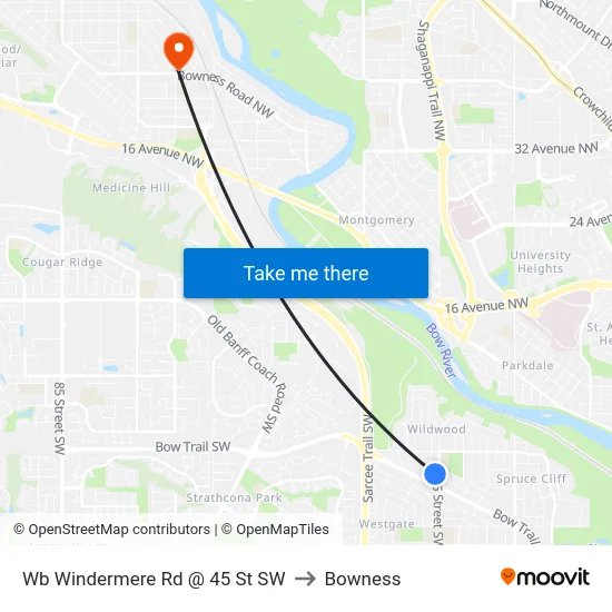 Wb Windermere Rd @ 45 St SW to Bowness map