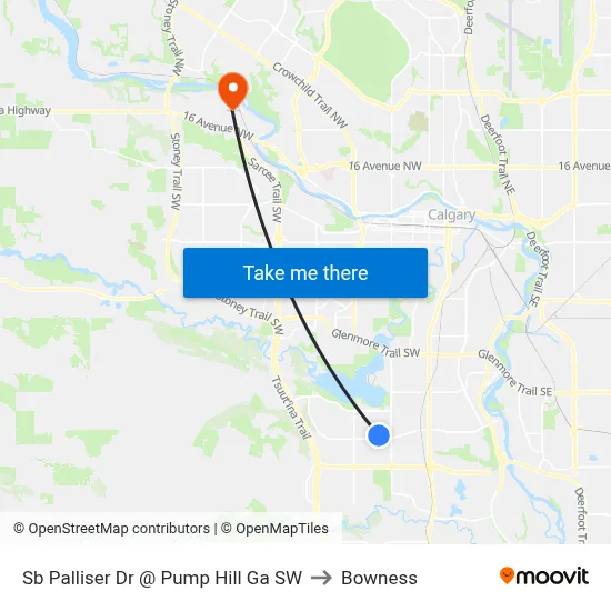 Sb Palliser Dr @ Pump Hill Ga SW to Bowness map