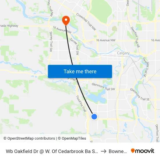 Wb Oakfield Dr @ W. Of Cedarbrook Ba SW to Bowness map