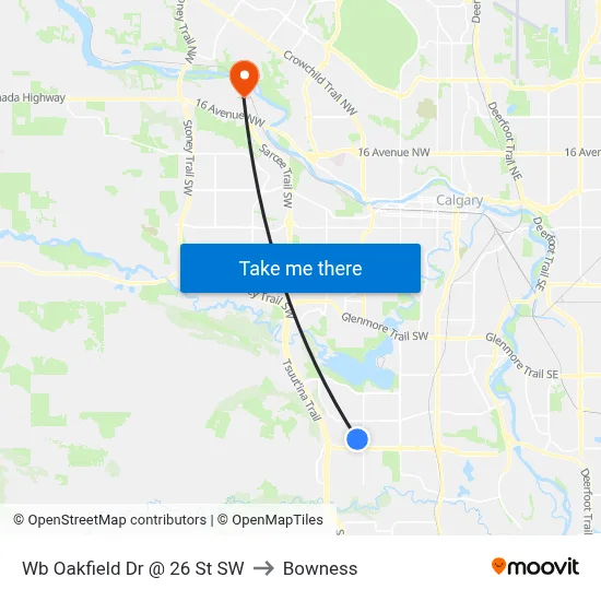 Wb Oakfield Dr @ 26 St SW to Bowness map