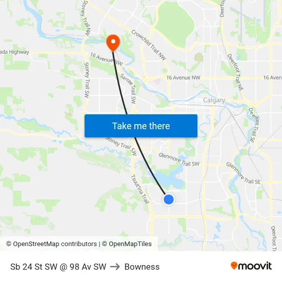 Sb 24 St SW @ 98 Av SW to Bowness map