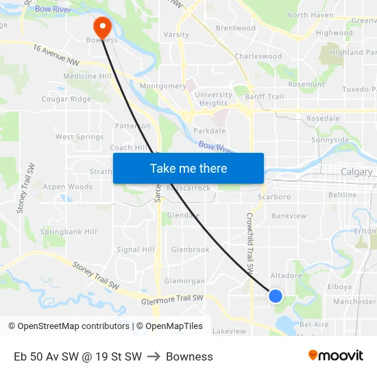 Eb 50 Av SW @ 19 St SW to Bowness map