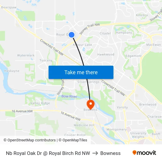 Nb Royal Oak Dr @ Royal Birch Rd NW to Bowness map