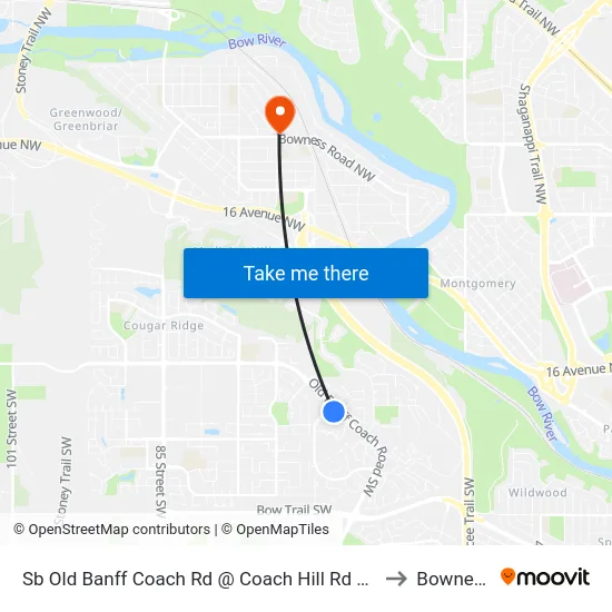 Sb Old Banff Coach Rd @ Coach Hill Rd SW to Bowness map