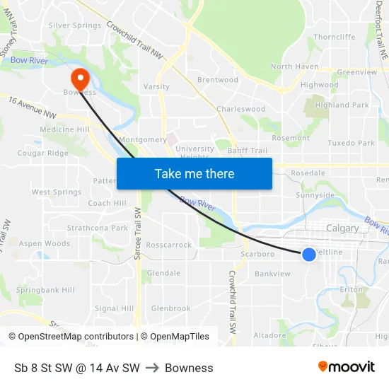 Sb 8 St SW @ 14 Av SW to Bowness map