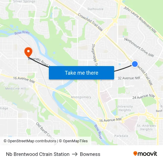 Nb Brentwood Ctrain Station to Bowness map