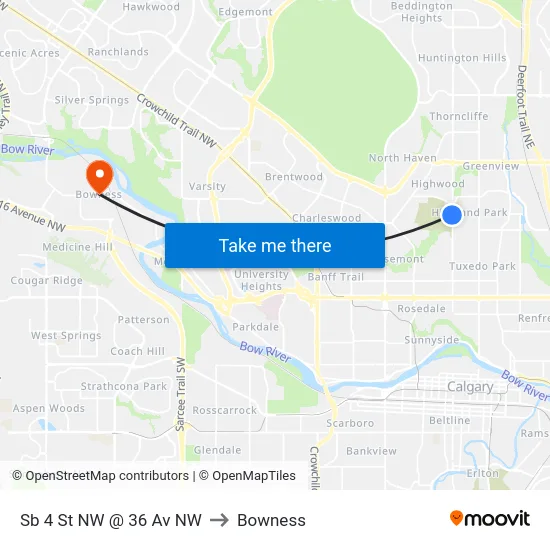 Sb 4 St NW @ 36 Av NW to Bowness map