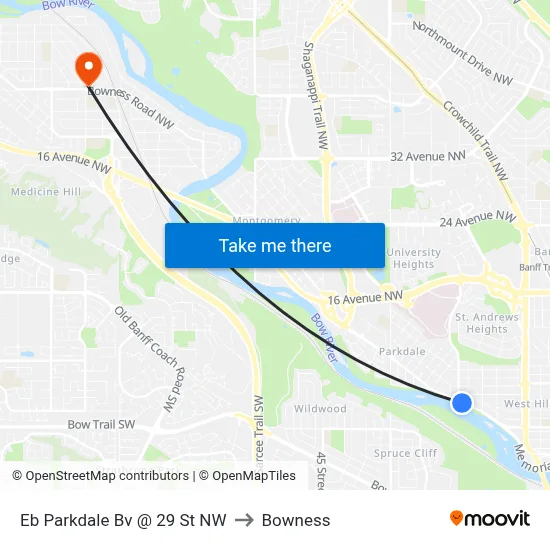 Eb Parkdale Bv @ 29 St NW to Bowness map