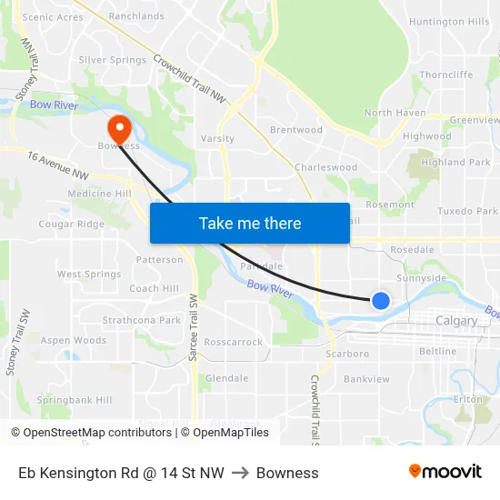 Eb Kensington Rd @ 14 St NW to Bowness map