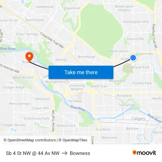 Sb 4 St NW @ 44 Av NW to Bowness map