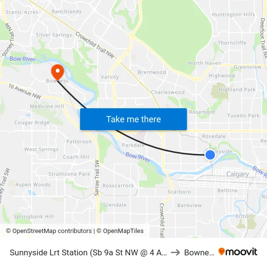 Sunnyside Lrt Station (Sb 9a St NW @ 4 Av Nw) to Bowness map