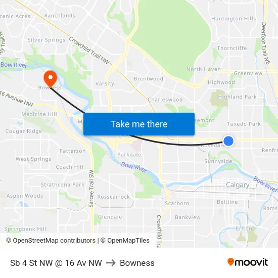 Sb 4 St NW @ 16 Av NW to Bowness map
