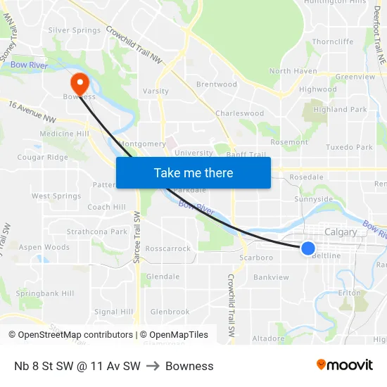 Nb 8 St SW @ 11 Av SW to Bowness map