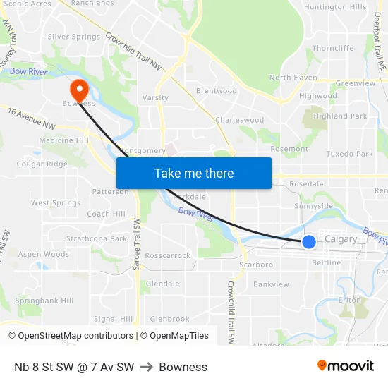 Nb 8 St SW @ 7 Av SW to Bowness map