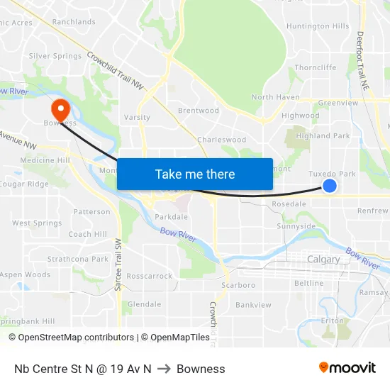 Nb Centre St N @ 19 Av N to Bowness map