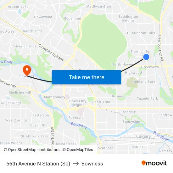 56th Avenue N Station (Sb) to Bowness map