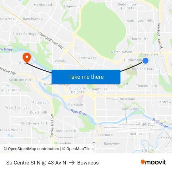 Sb Centre St N @ 43 Av N to Bowness map