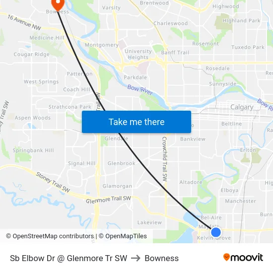 Sb Elbow Dr @ Glenmore Tr SW to Bowness map